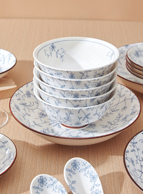 线唐草日式釉下彩陶瓷餐具碗具米饭碗家用2025新款菜盘汤面碗小碗