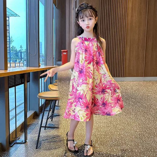 Элитное летнее платье, розовая юбка, семейный стиль, в западном стиле, короткий рукав, в цветочек