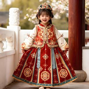 女童汉服2025新款秋冬装加厚拜年服明制新中式马面裙套装过年服