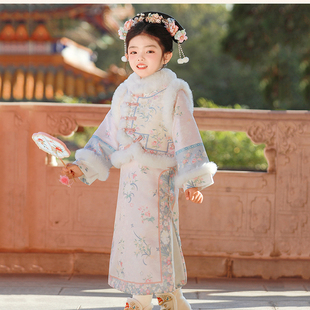 女童格格服古装汉服清朝满族服装中国风小女孩儿童拜年服秋冬加厚
