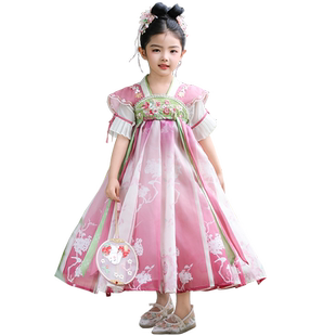 汉服女款儿童敦煌唐朝公主新款超仙短袖女童古装连衣古风春夏套装