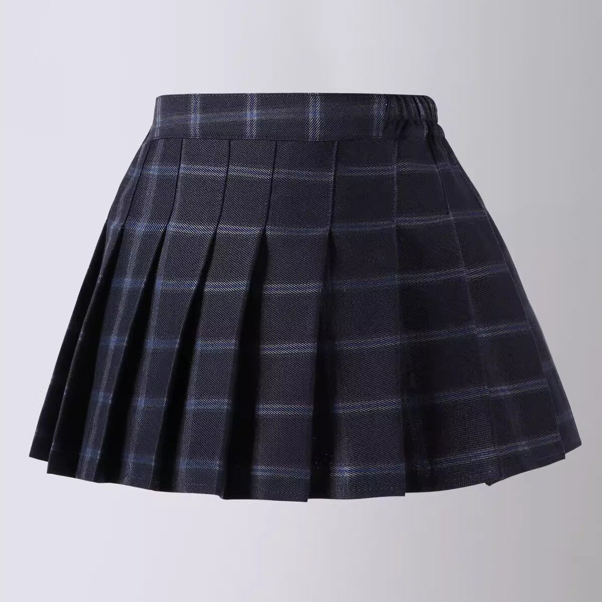 女童蓝格子百褶半身裙春秋款中大童格纹防走光裤潮流时髦高腰短裙