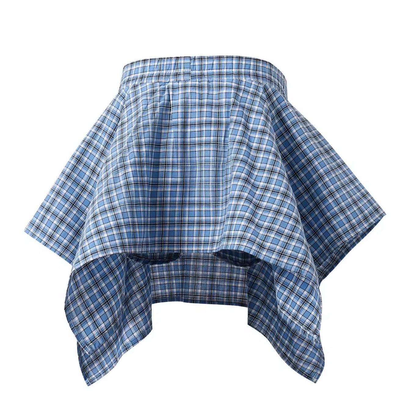 女童半身裙蓝白色格子2026春秋新款中大童休闲设计感不规则短裙6