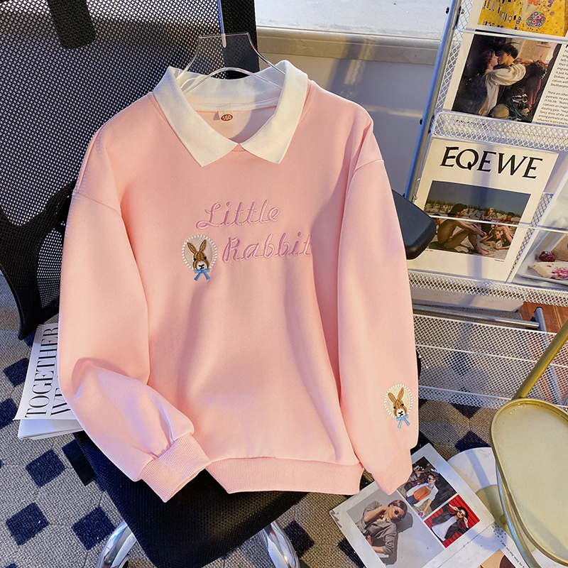 女童卫衣春秋T恤2025款长袖翻领