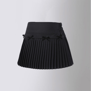 女童春夏2024新款黑色百褶短裙夏白褶裙蝴蝶结高腰A字半身短裤裙6
