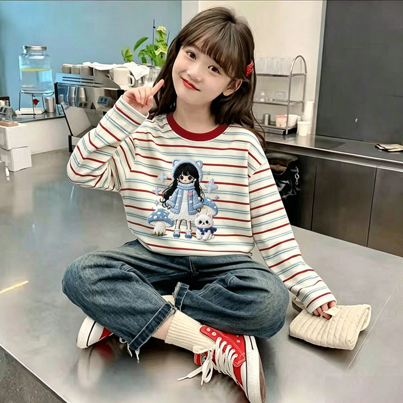 女童纯棉长袖T恤中大童新款