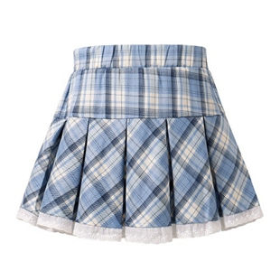 女童蓝白格子半身裙春秋新款JK百褶裙宝宝学院风蕾丝洋气时尚短裙