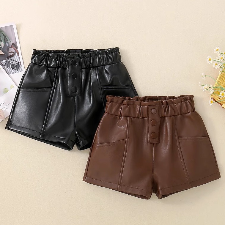 女童PU皮短裤外穿2025春秋冬流行新款韩版女孩时尚百搭洋气靴裤潮
