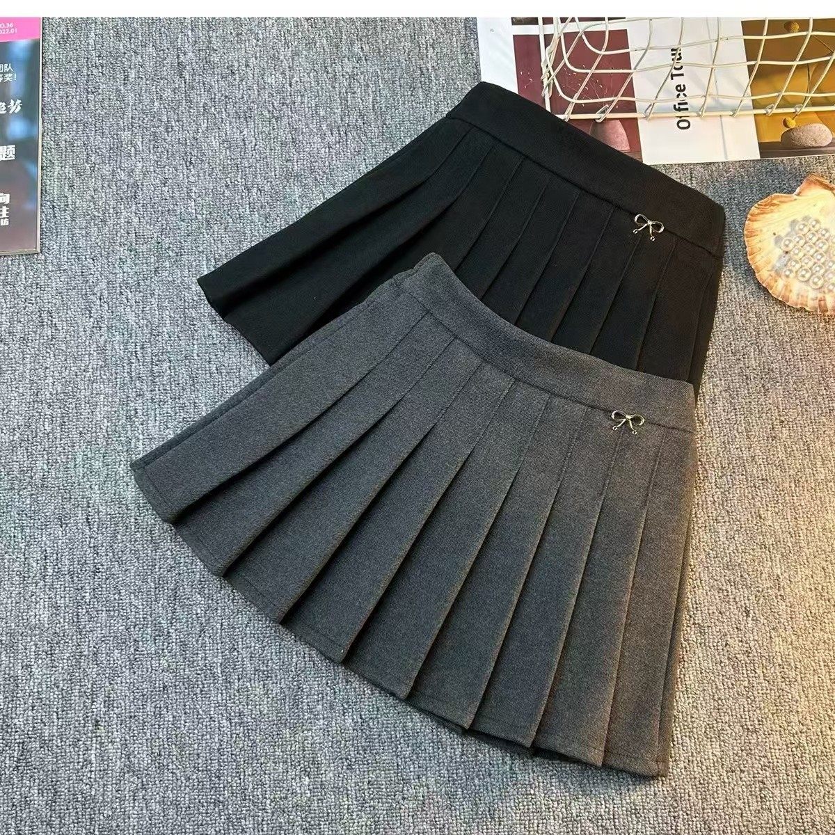 女童毛呢百褶半身裙2026春秋冬季新款洋气中大童简约百搭JK短裙裤