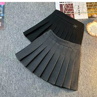 女童毛呢百褶半身裙2026春秋冬新款加绒洋气中大简约百搭JK短裙裤