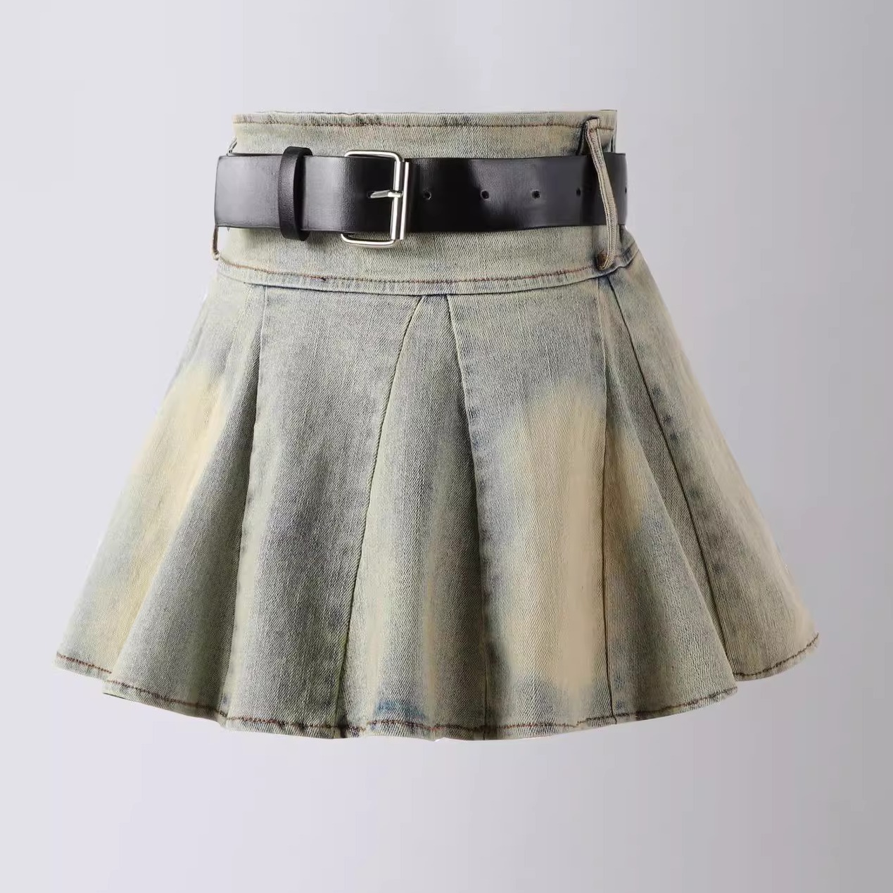 女童秋牛仔百褶裙时尚防走光半裙