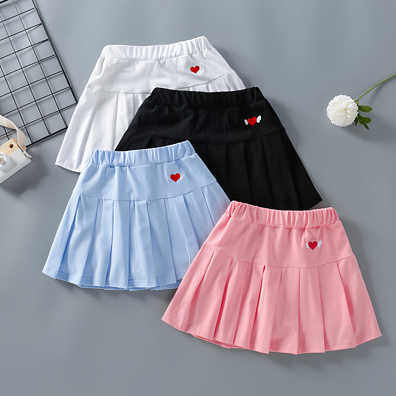 女童冰丝运动半身百褶裙2026春秋夏新款百搭高腰显瘦防走光短裙子