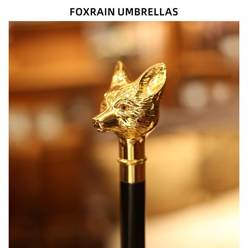 Foxrain英国轻奢贵族狐狸头伞绅士复古直杆长柄雨伞男定制高级礼