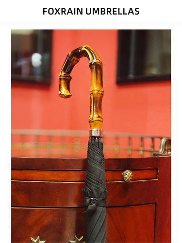 Foxrain伞英国覆古竹弯柄绅士钢骨管直杆优雅的长柄伞