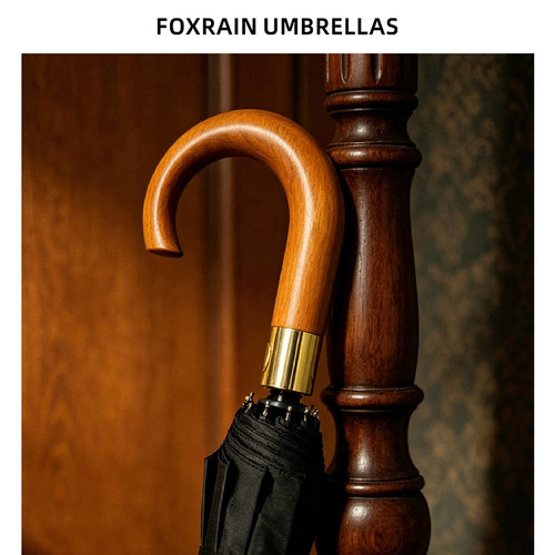 foxrain榉木弯柄抗风自动折叠伞