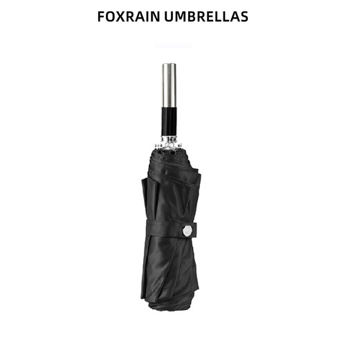 FOXRAIN 雨狐绅士黑雨伞男贵族三折直柄银色高级感定制LOGO