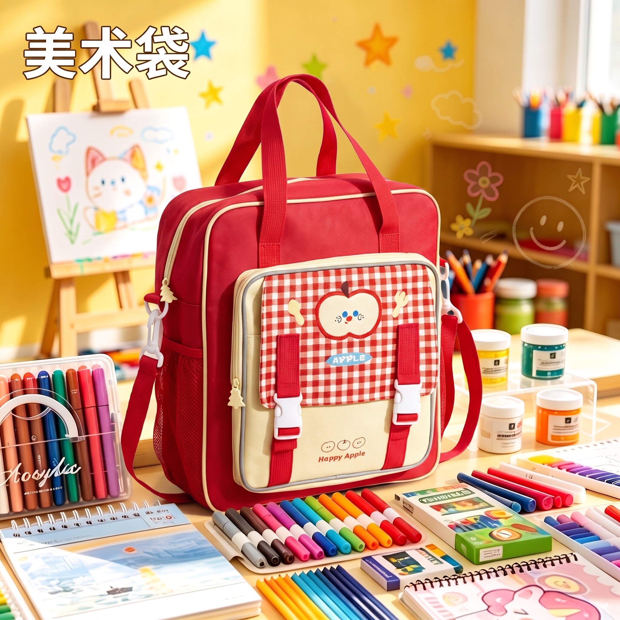 小槑同学女孩美术手提袋儿童小学生补习袋可双肩书包拎书袋女生兴趣班美术袋工具材料收纳袋一年级补课美术包图片