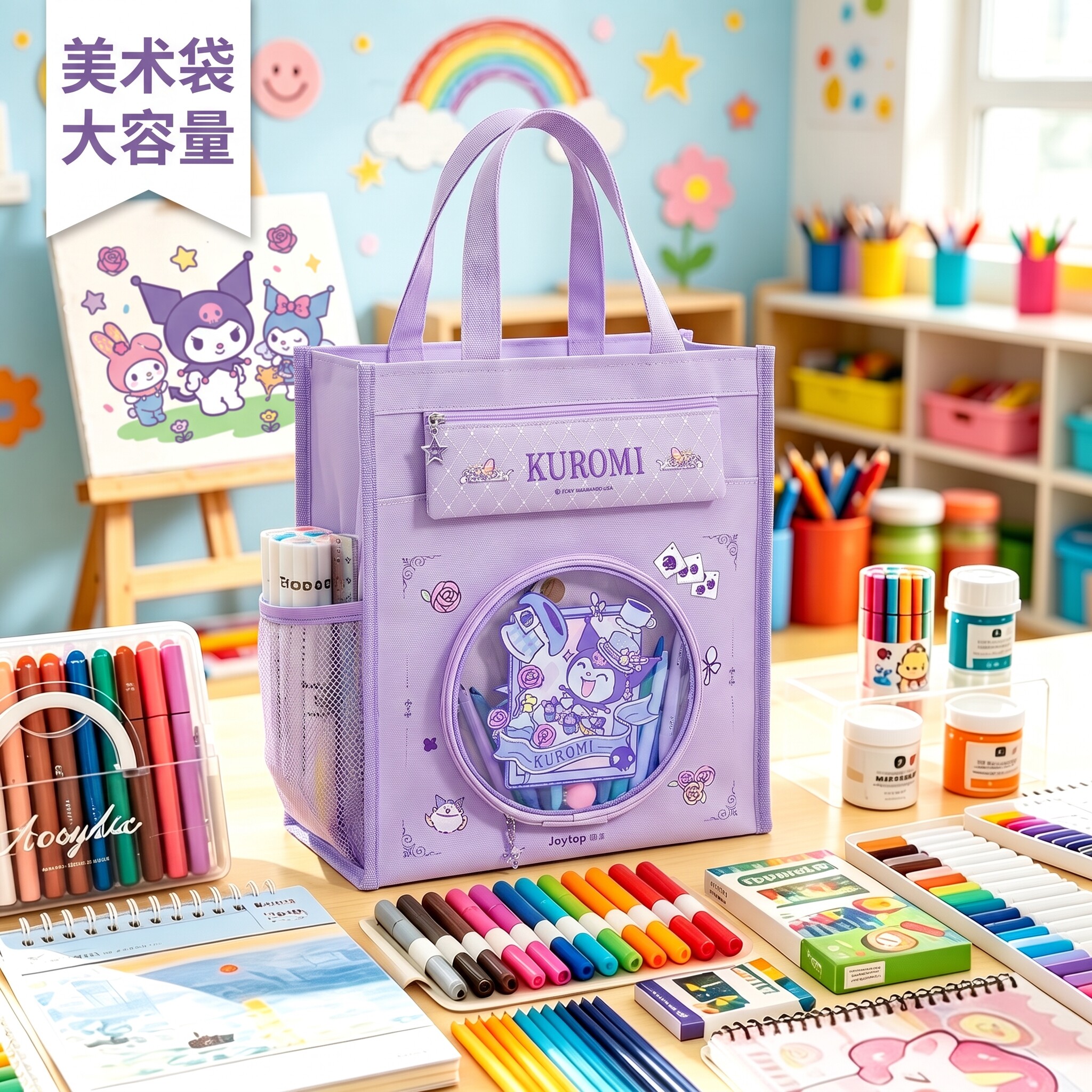 三丽鸥库洛米美术袋补习袋小学生手提袋一年级专用美术用品收纳袋美术课材料学具袋女孩帆布补课包书包工具袋图片