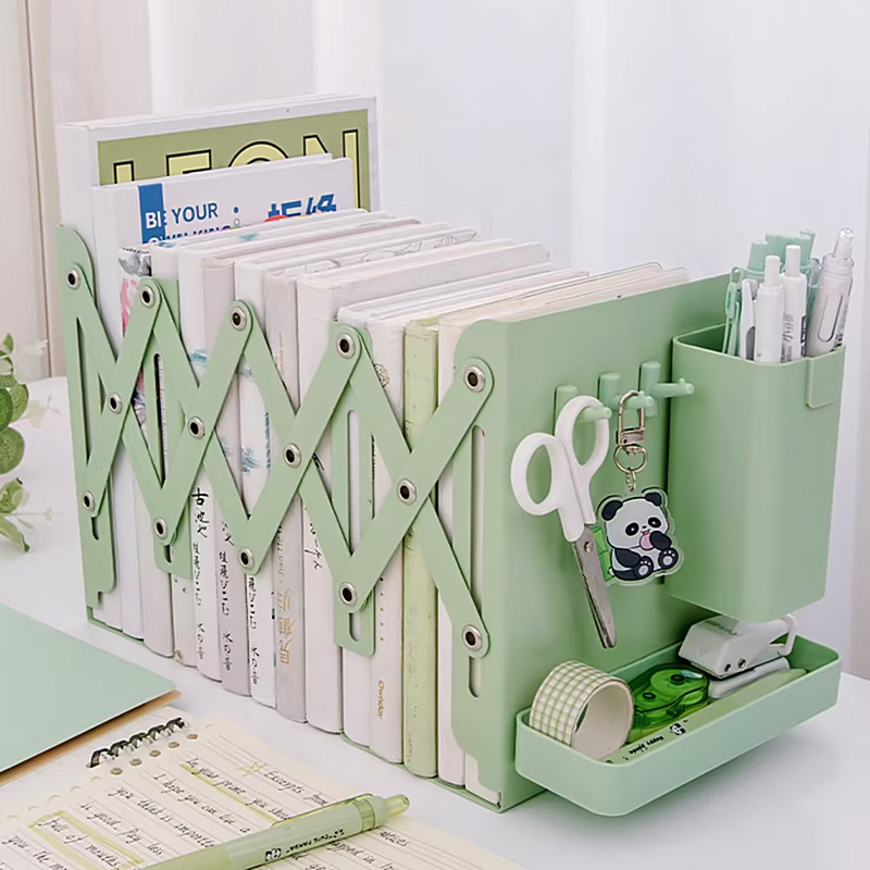 【全新配色】可伸缩书立架桌面书架学生书桌书本收纳神器课桌上置物架带笔筒书夹固定书本初中生教室书籍折叠