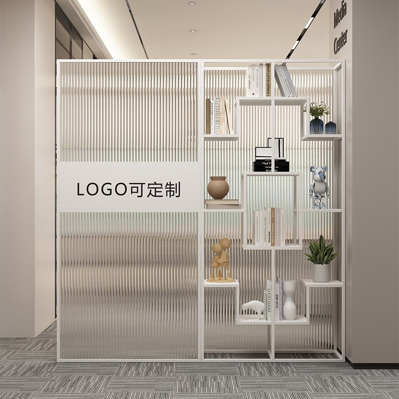 优选前台长虹玻璃展示架办公室隔断墙E屏风展厅logo形象墙置物架.