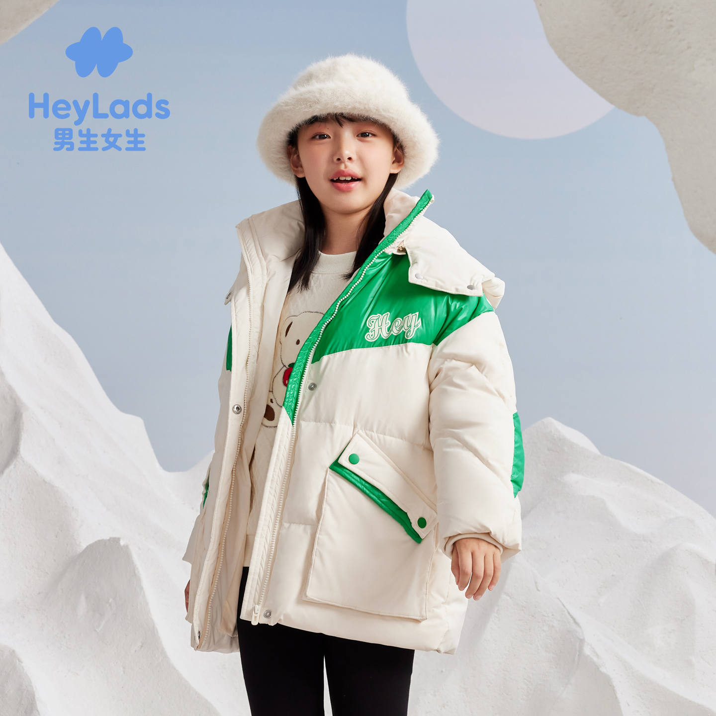 男生女生女大童时尚撞色连帽羽绒服NCYAJ43587A