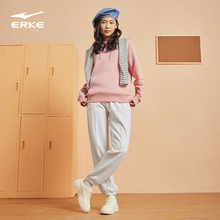 鸿星尔克束脚裤运动裤女款宽松针织运动长裤休闲裤收口士白色卫裤