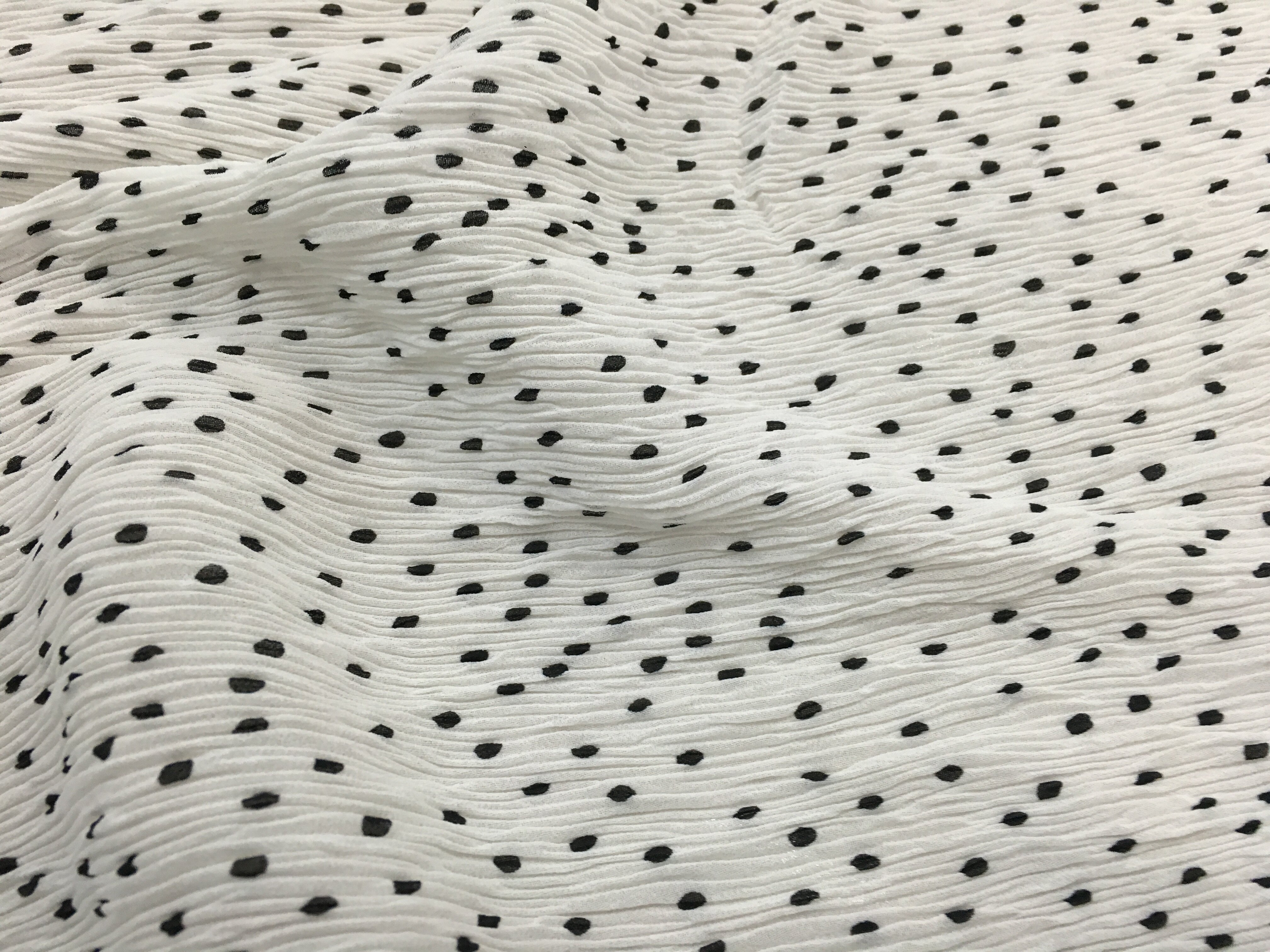 纯白底时尚小点点图案褶皱压皱麻纱雪纺面料夏季 连衣裙 服饰布料