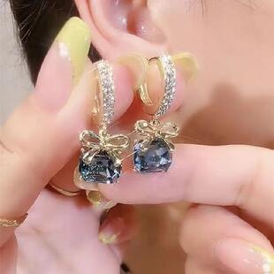 蝴蝶结水晶耳环镶钻精致高雅耳饰韩式 小众设计高级感轻奢耳钉女