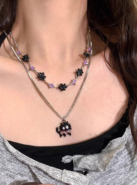 设计师款多层叠戴花朵项链女合金锁骨链高级感小众设计感