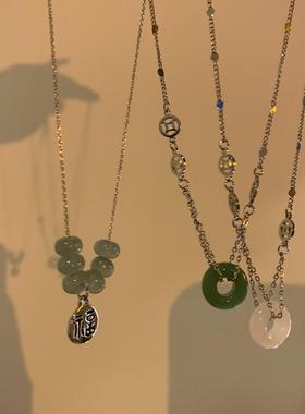 新中式仿玉石平安扣卫衣项链2024年新款女锁骨链高级感长款毛衣链