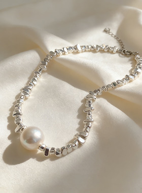 碎银珍珠几何不规则链条项链森系时尚气质锁骨链简约百搭项饰