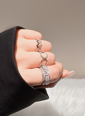 简约百搭波浪纹十字架优雅轻奢韩版女戒韩国时尚微镶锆石女士戒指