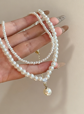 多层珍珠项链女轻奢高级感小众设计锁骨链
