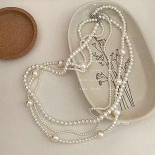 三层珍珠项链韩国时尚 小众设计感锁骨链简约气质颈链轻奢高级配饰