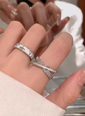 交叉字母开口戒指女小众设计冷性风可调节食指戒时尚指环