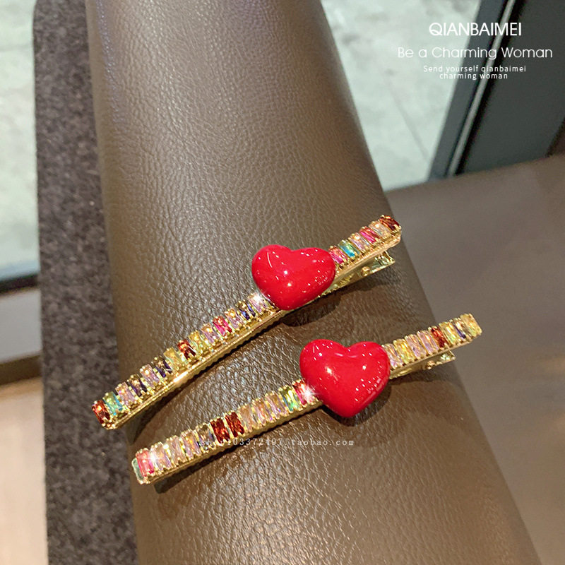 彩钻糖果色系小爱心小发夹甜美可爱爪夹发卡女生发饰侧边夹刘海夹