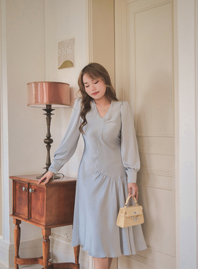 姨太太原创 气质小礼服裙春季新款胖mm轻奢高端不规则连衣裙长裙