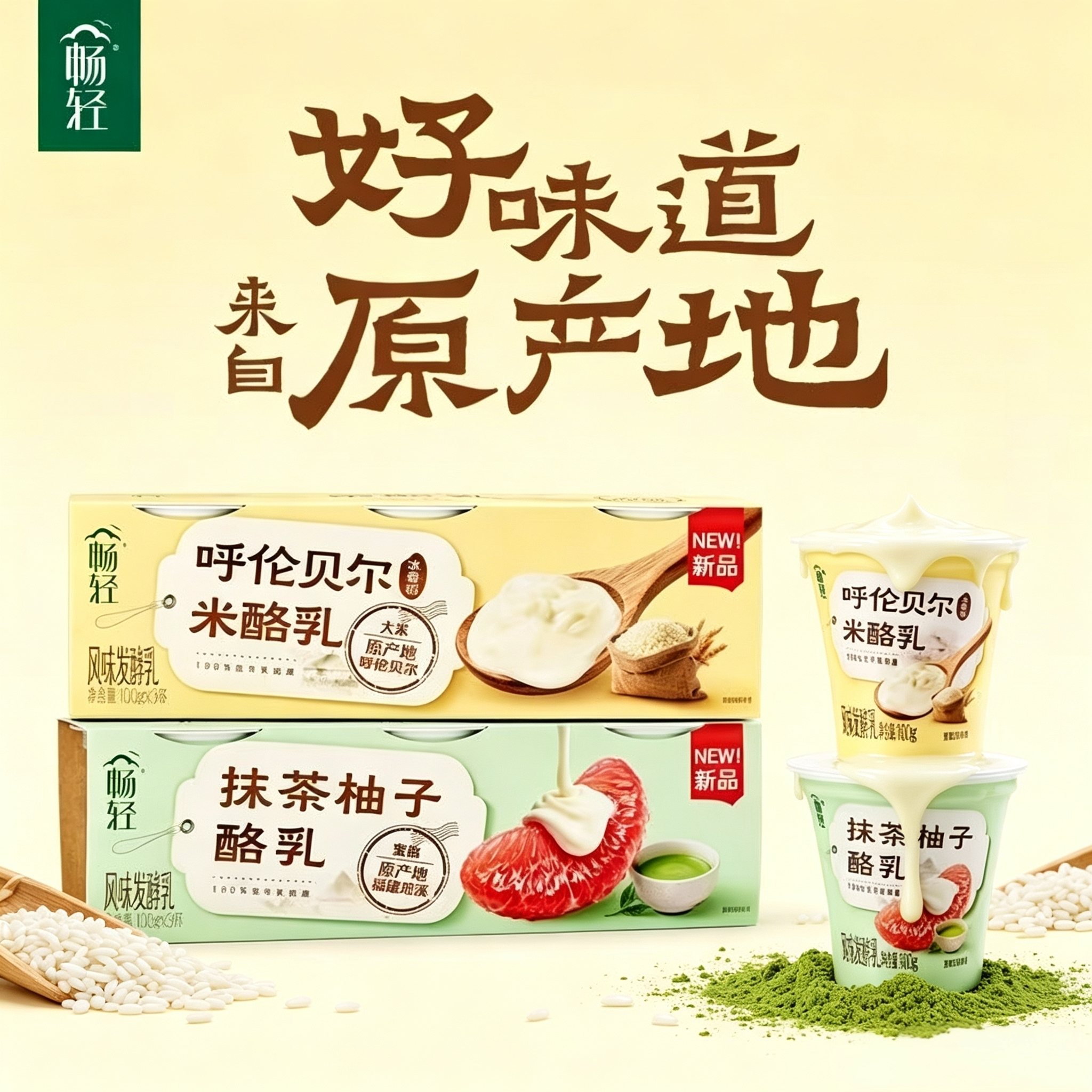 伊利畅轻酸奶米酪乳抹茶柚子风味发酵乳零食儿童成人低温酸奶