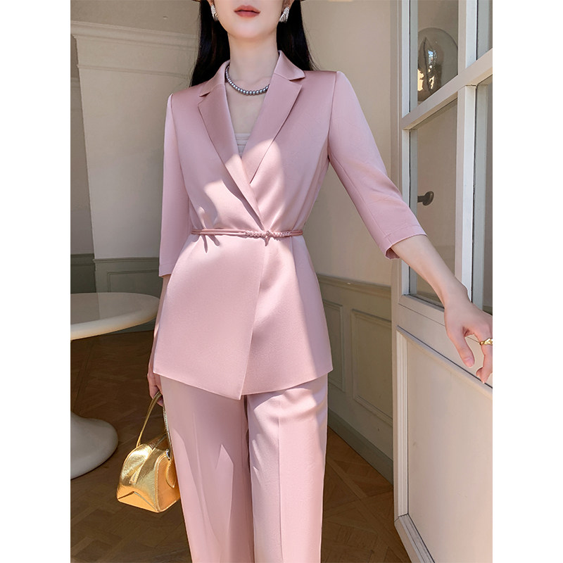 高级感粉色西装套装女2026新款夏季薄款小个子职业正装夏天工作服