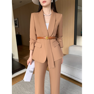 驼色西装套装女气质女神范高级感秋冬气场强大2024新款高端职业装