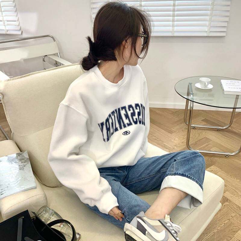 薄款衣女秋款韩版圆领字母印花宽松新学装生上卫衣外套女装潮