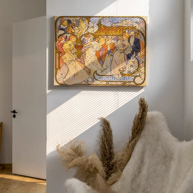 旧岛的诗穆夏挂画欧洲复古壁画巴洛克艺术玄关书房装饰画无框画