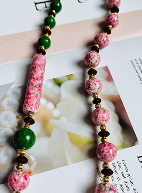 复古粉绿蛙皮琉璃项链vintage手链套装青岛中古新中式简约气质