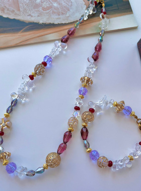 复古森系超仙水晶项链手链手机链彩色高级感外贸饰品仿捷克琉璃