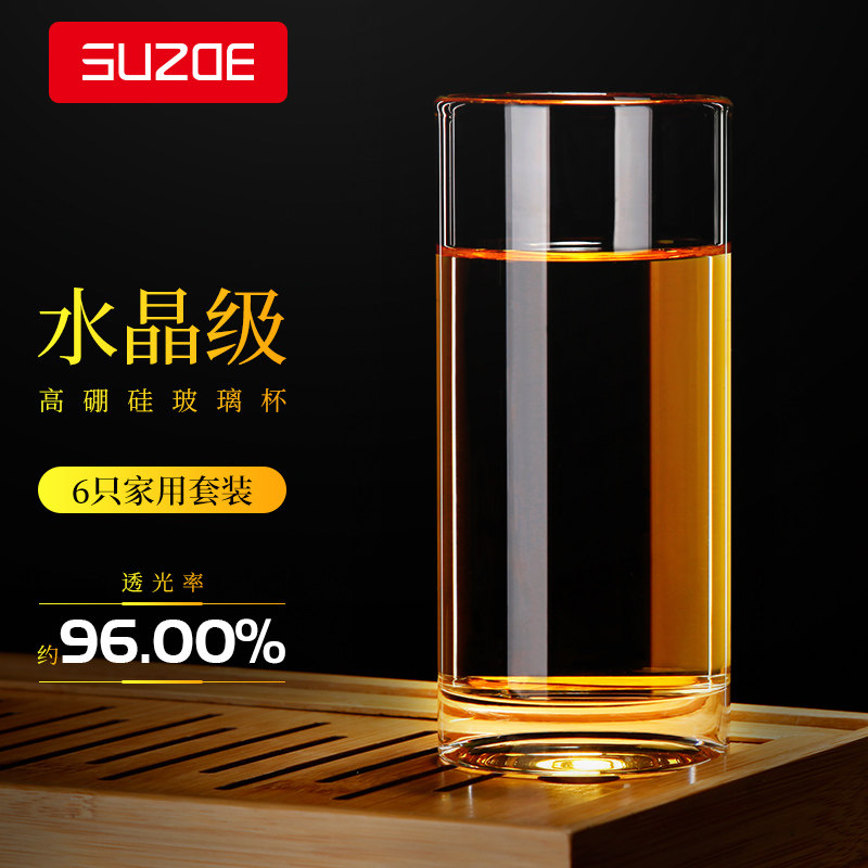 述作高档水杯单层加厚耐热玻璃杯泡茶早餐牛奶绿茶杯喝水家用杯子