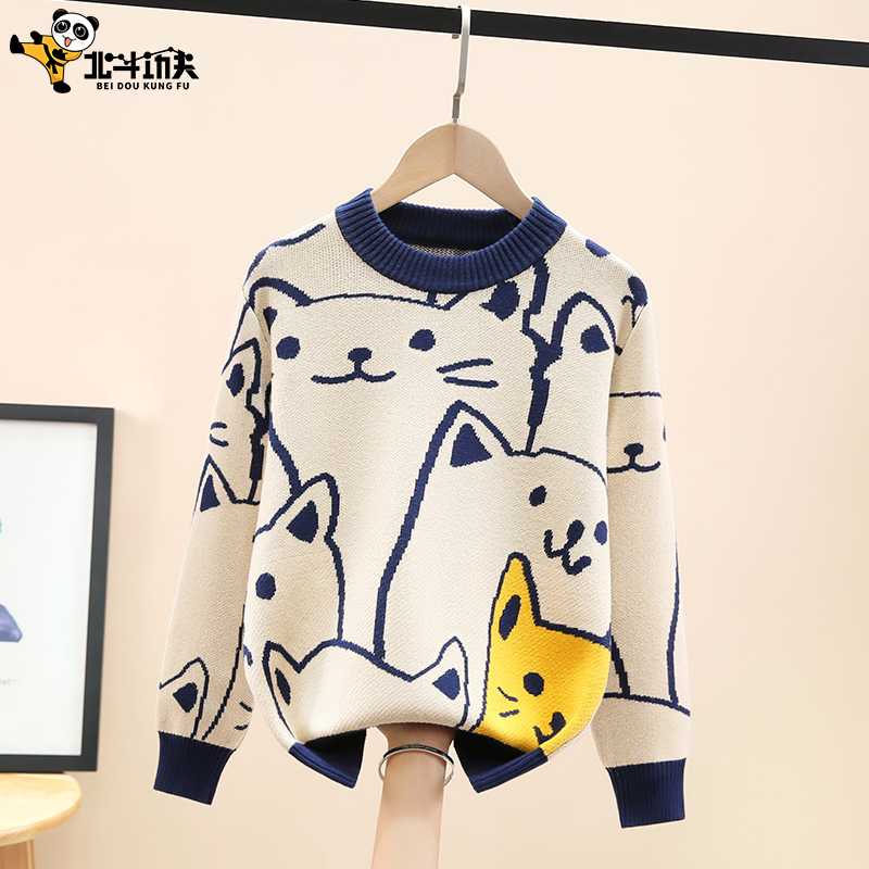 秋冬季男女童纯棉加绒加厚毛衣