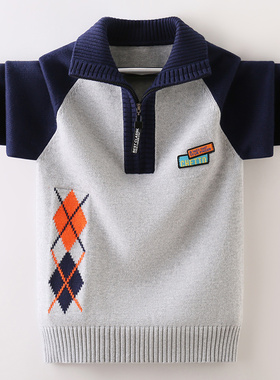 男童毛衣半高领儿童中大童男孩秋冬加绒加厚宝宝麻花针织衫新款潮