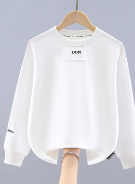 男童长袖t恤春装2026新款大童上衣白色纯棉春秋儿童衣服帅气男孩