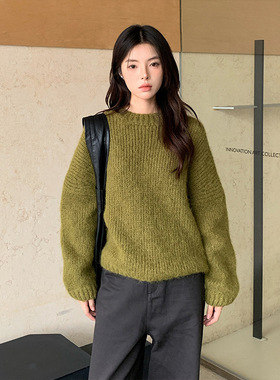 THEMIND羊毛圆领套头毛衣女2025十三行冬季针织羊毛衫M9255马卡龙