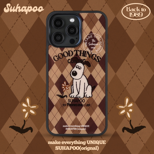 suhapoo壳内策展 美拉德格纹怪狗狗磁吸附手机壳iPhone17promax苹果16原创ins风15pro14plus美式复古